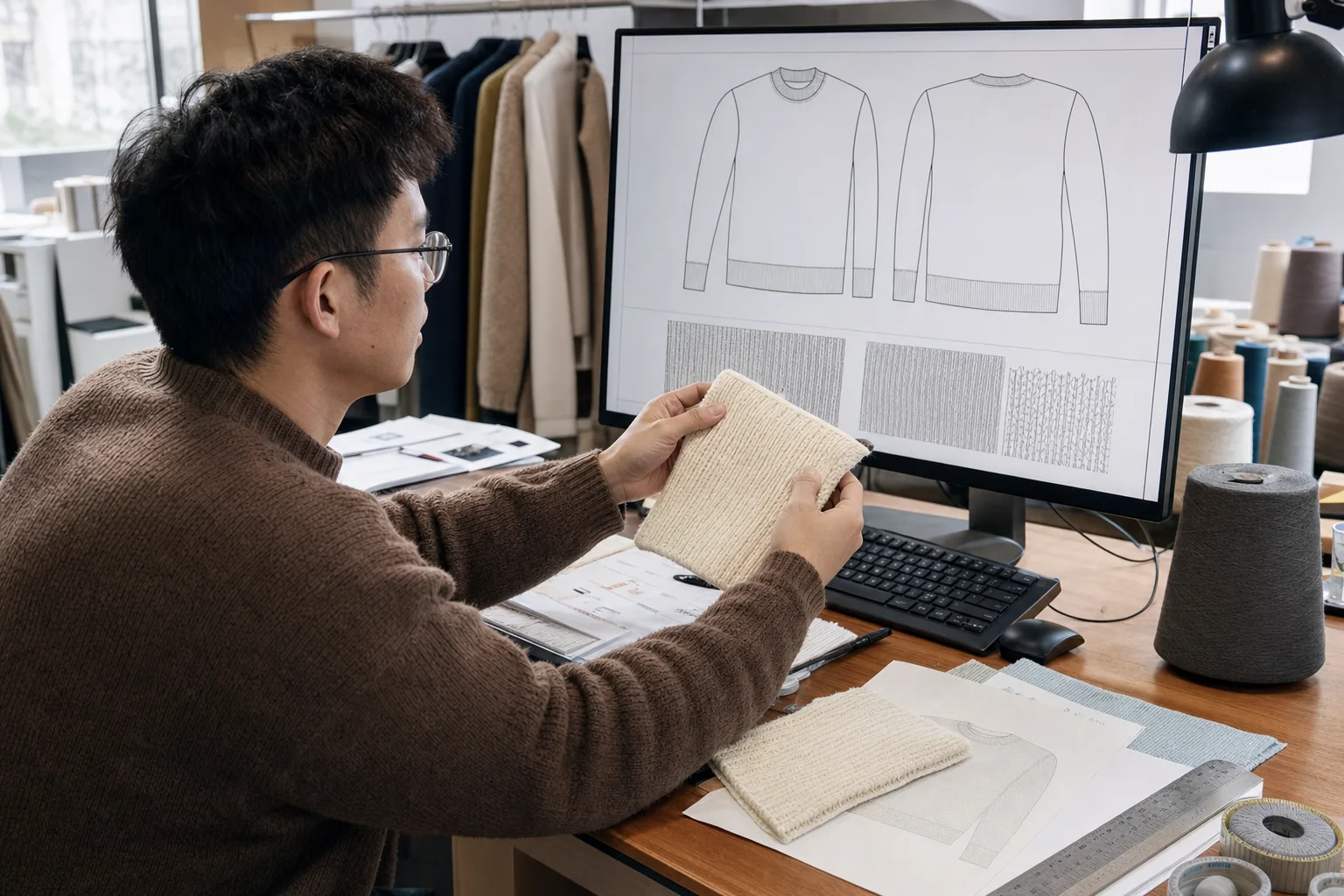 Technische Entwicklung eines Pullovers mit Strickprobe