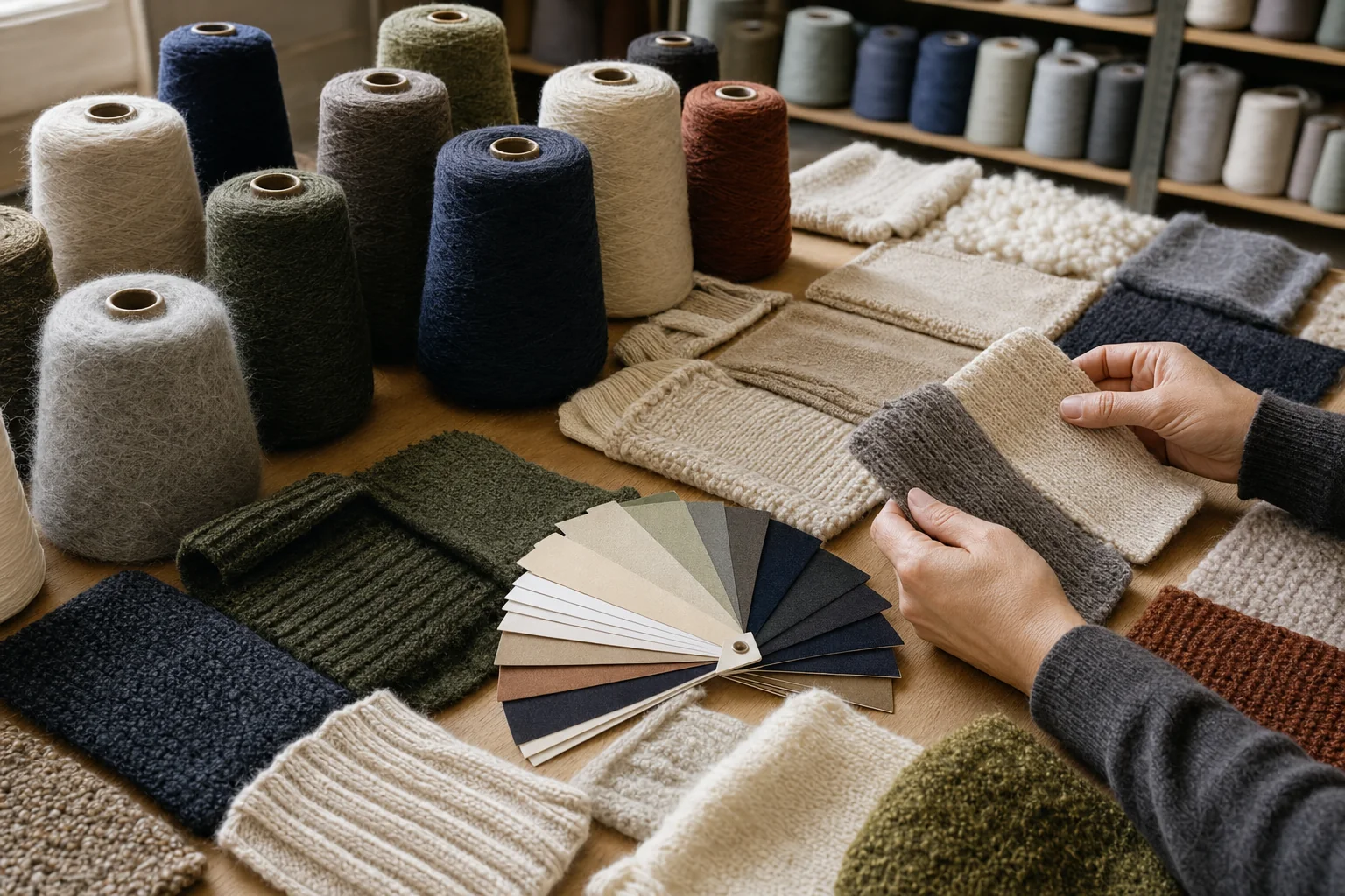 Garn-, Farb- und Maschenbildauswahl für ein Strickprojekt